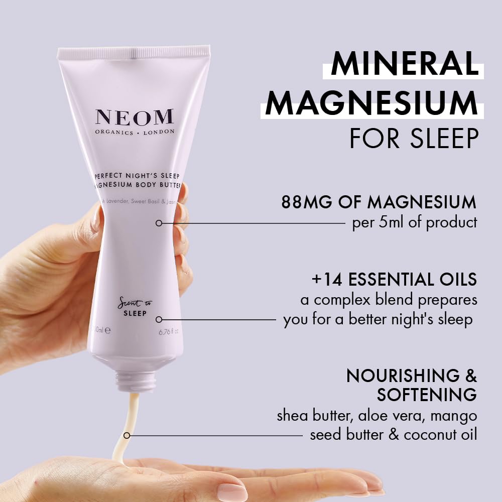 Neom jar on bedside table illustrating pre-sleep self-care ritual