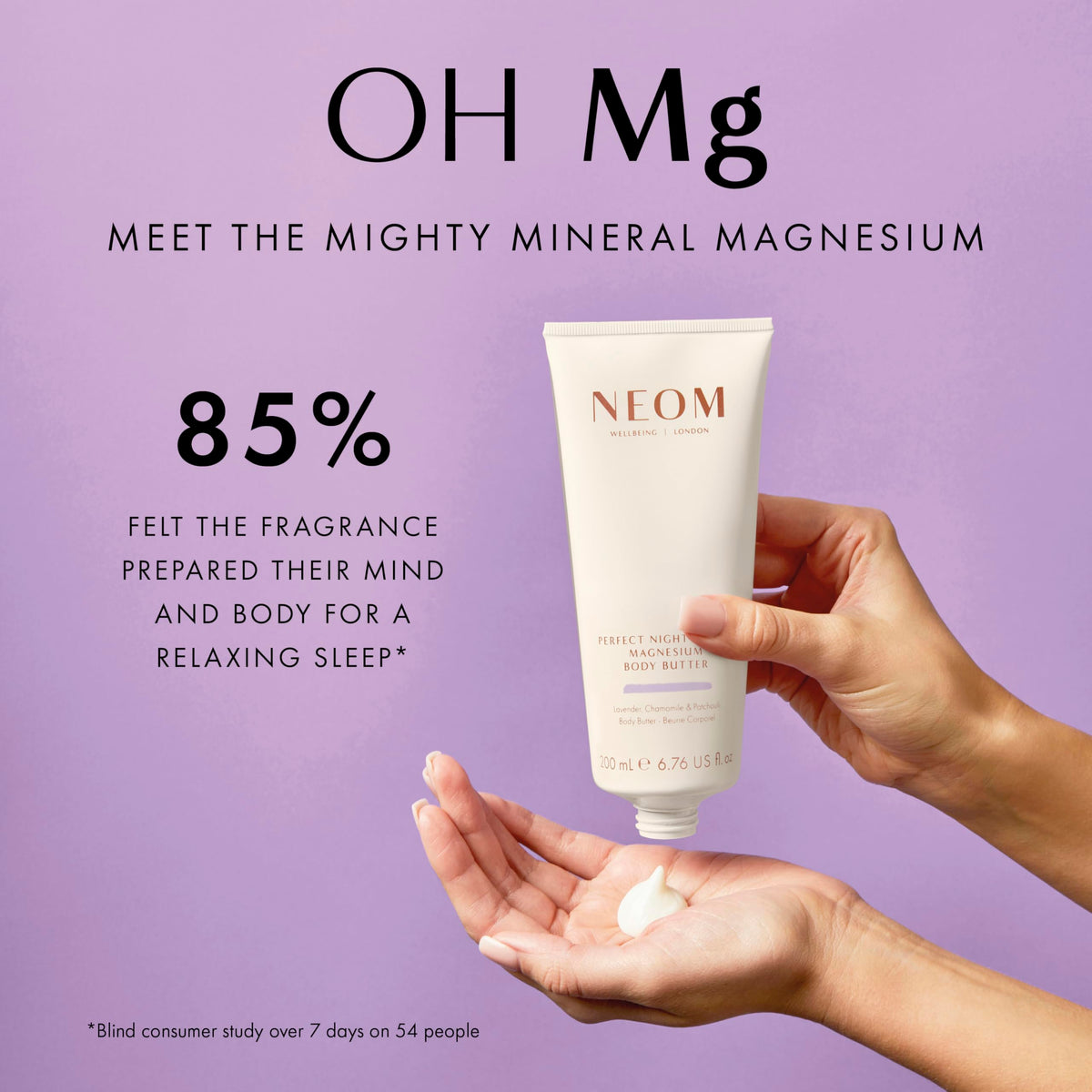 Neom open lid with visible cream and ingredient visual for natural formula