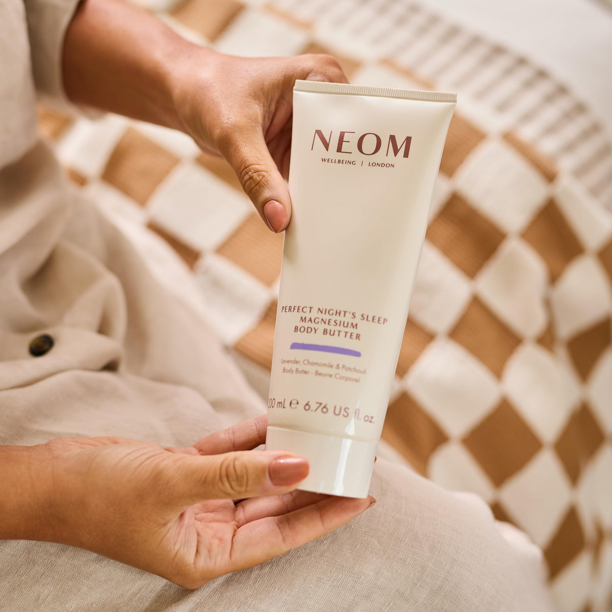 Neom texture swatch of body butter showing rich creaminess for hydration