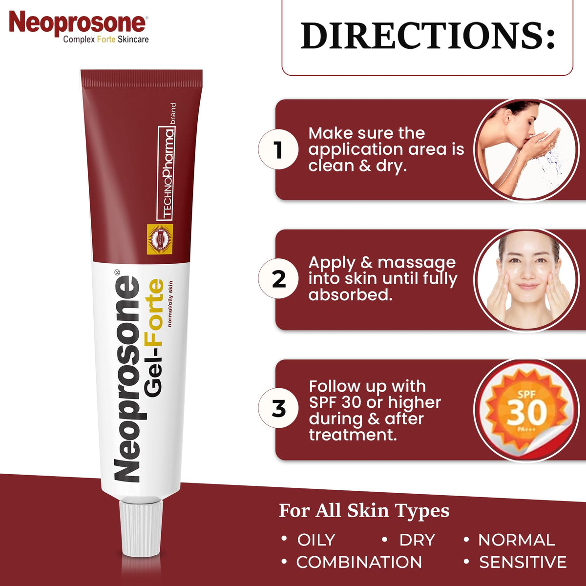 Applying Neoprosone to knees shows body use to reduce uneven skin tone and visible spots