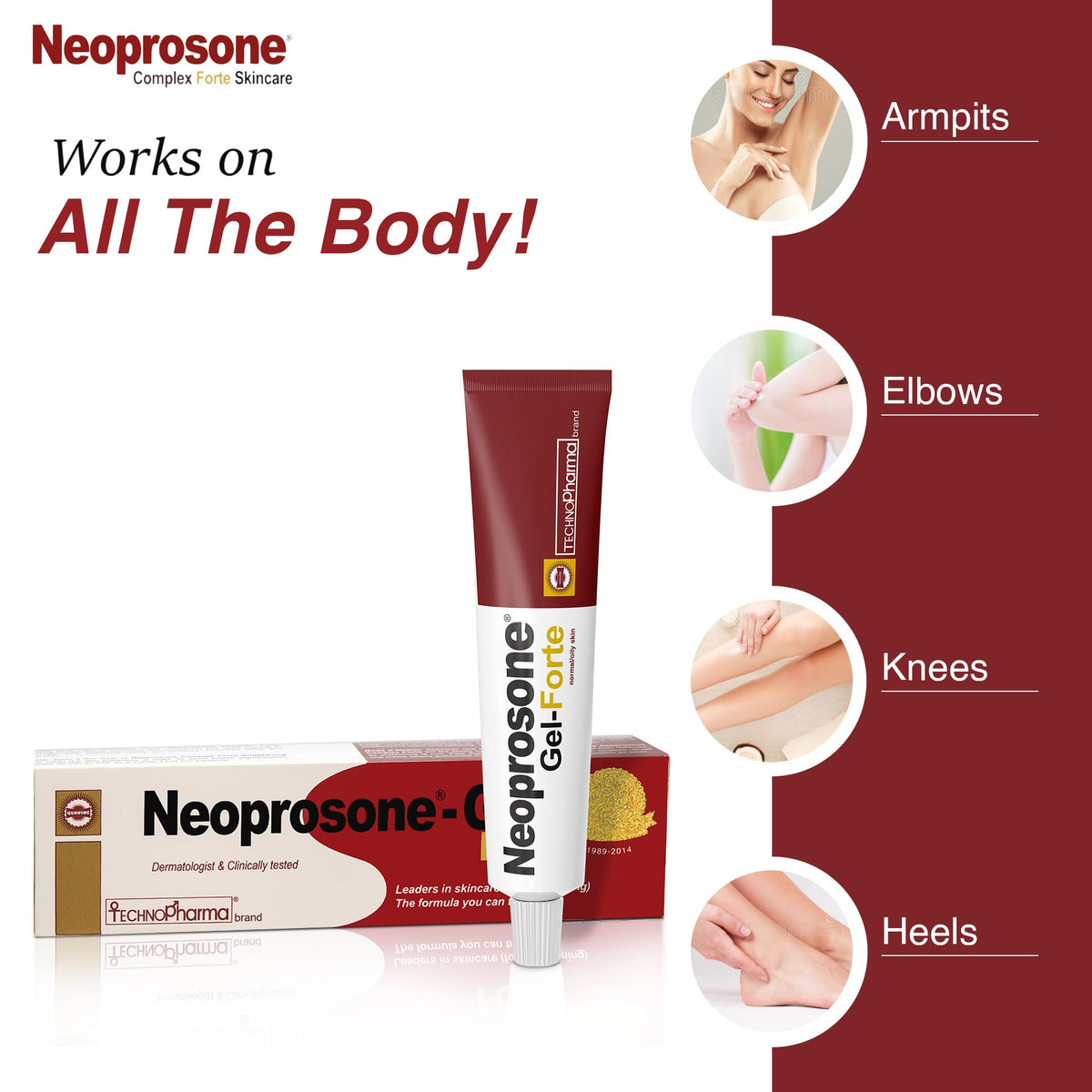 Applying Neoprosone to face demonstrates targeted spot treatment and simple layering under makeup