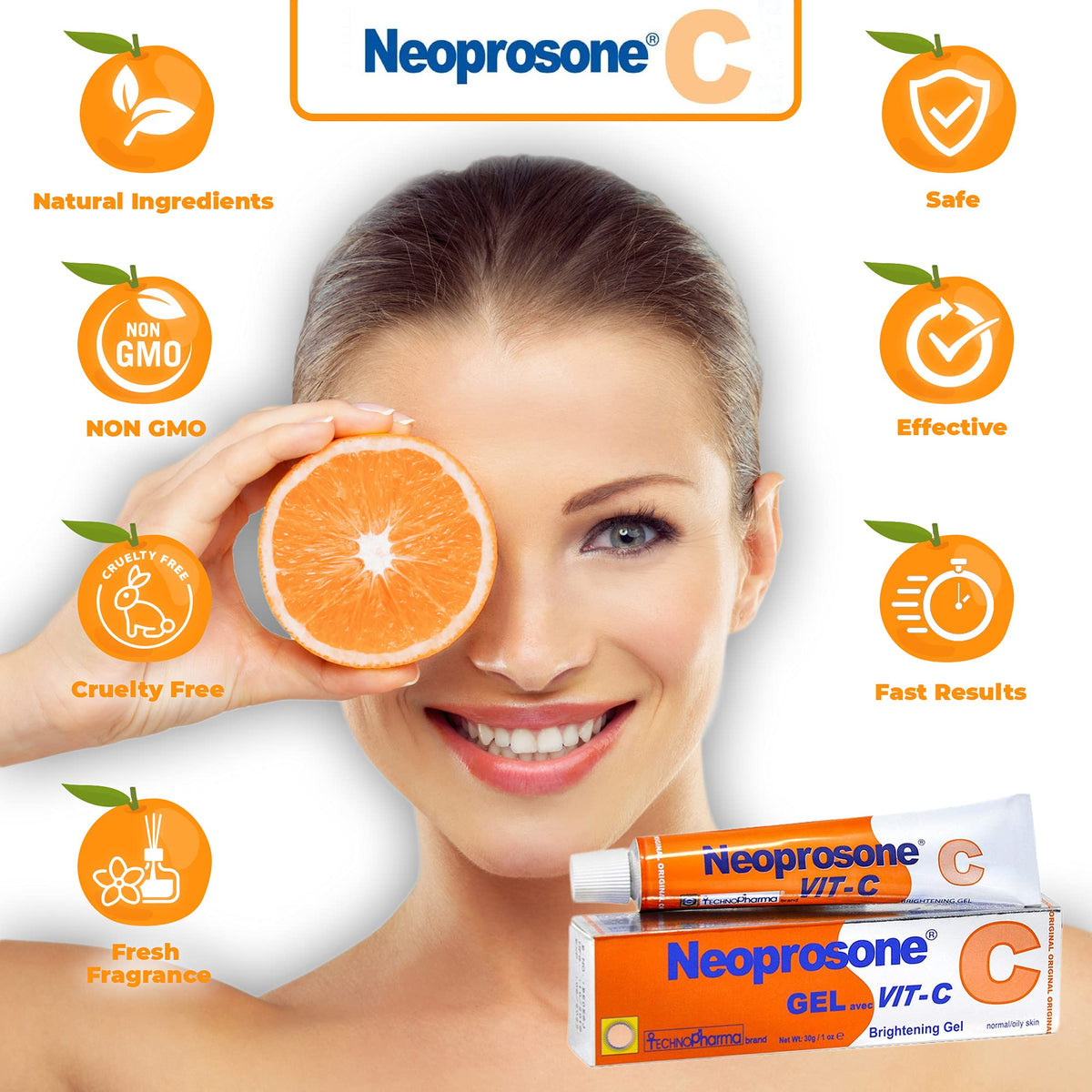 Neoprosone application on neck demonstrating targeted brightening and even coverage