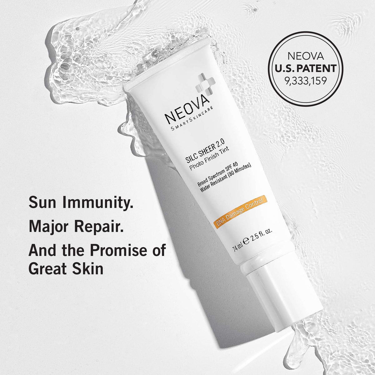 NEOVA Silc Sheer on model's face demonstrating natural coverage benefit