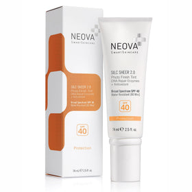 NEOVA Silc Sheer front packaging showing product and SPF benefit