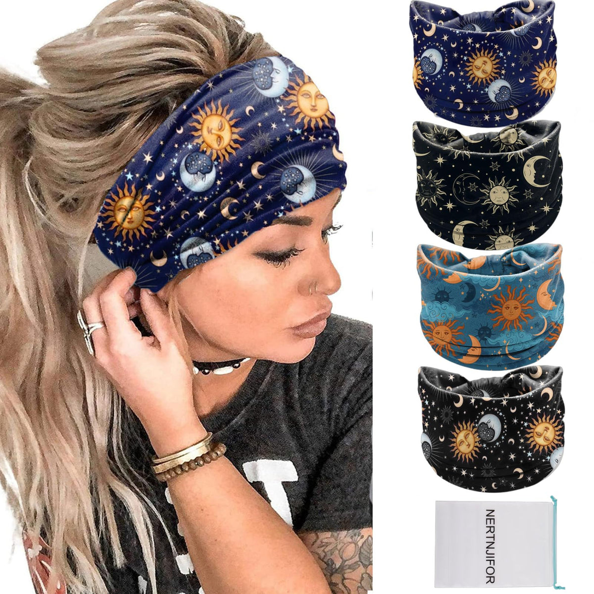 NERTNJIFOR flat lay of four headbands showing prints and outfit versatility