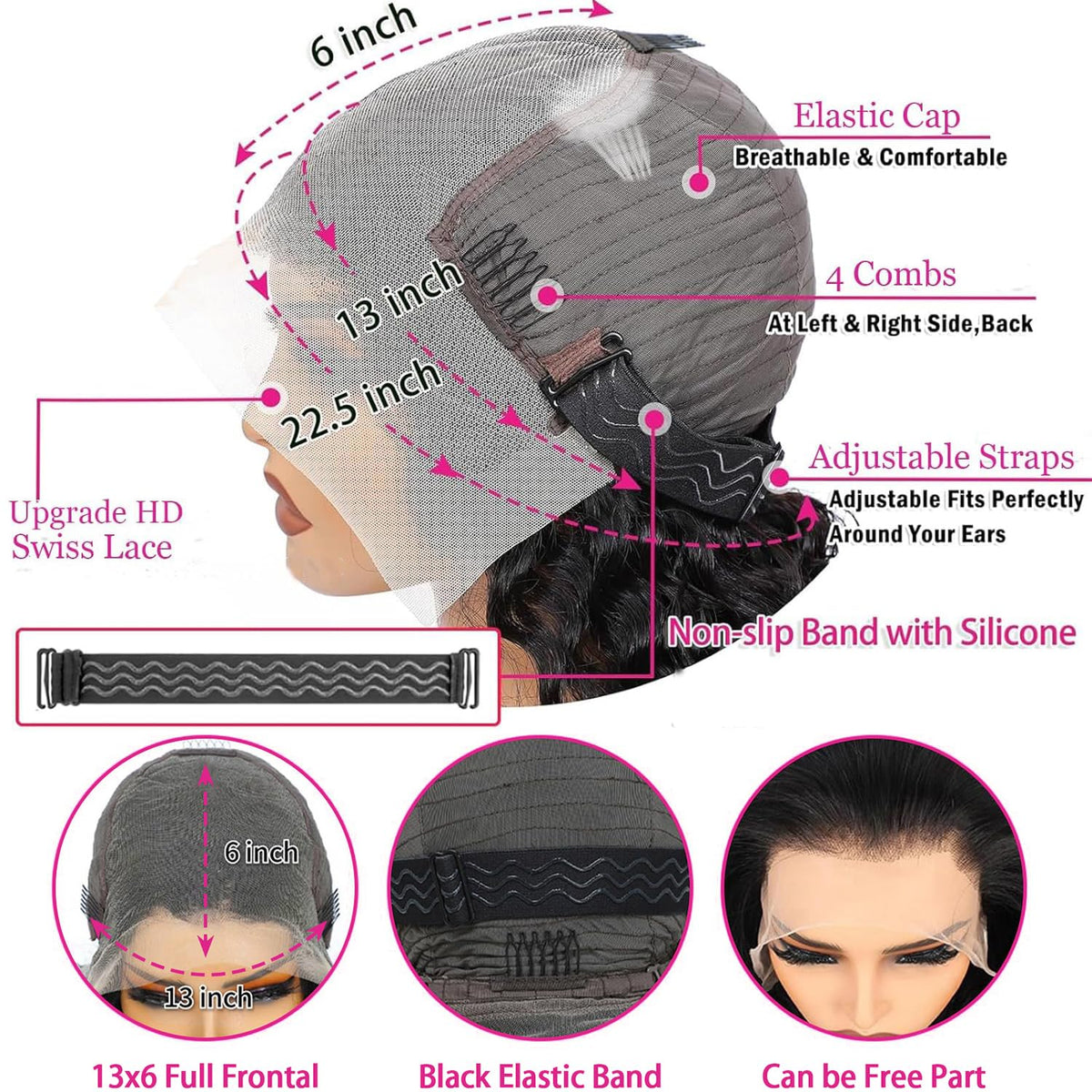 Nervoss wig cap interior with adjustable straps and combs for secure fit