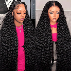 Nervoss front view of 30 inch deep wave wig showing natural hairline benefit