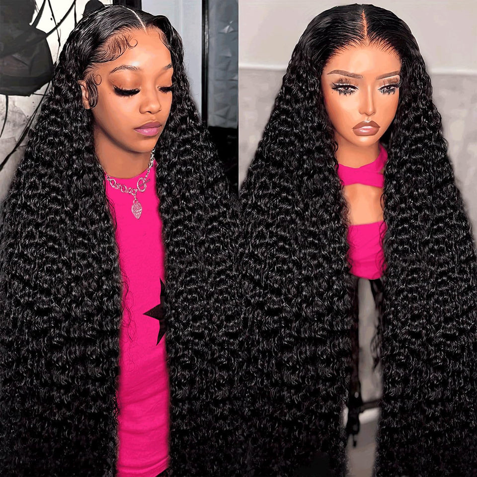 Nervoss front view of 30 inch deep wave wig showing natural hairline benefit