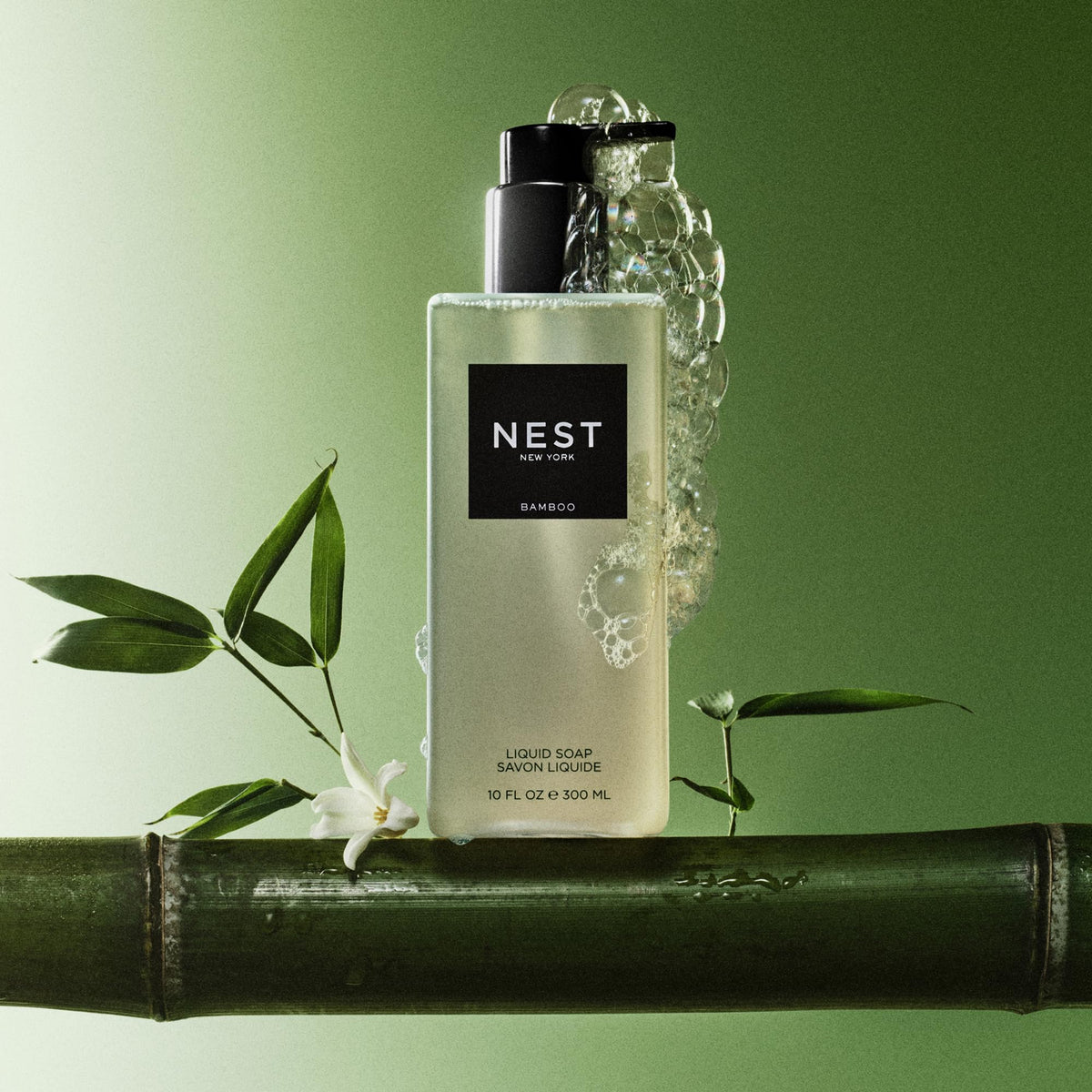 NEST New York foam close-up showing rich lather and gentle cleansing