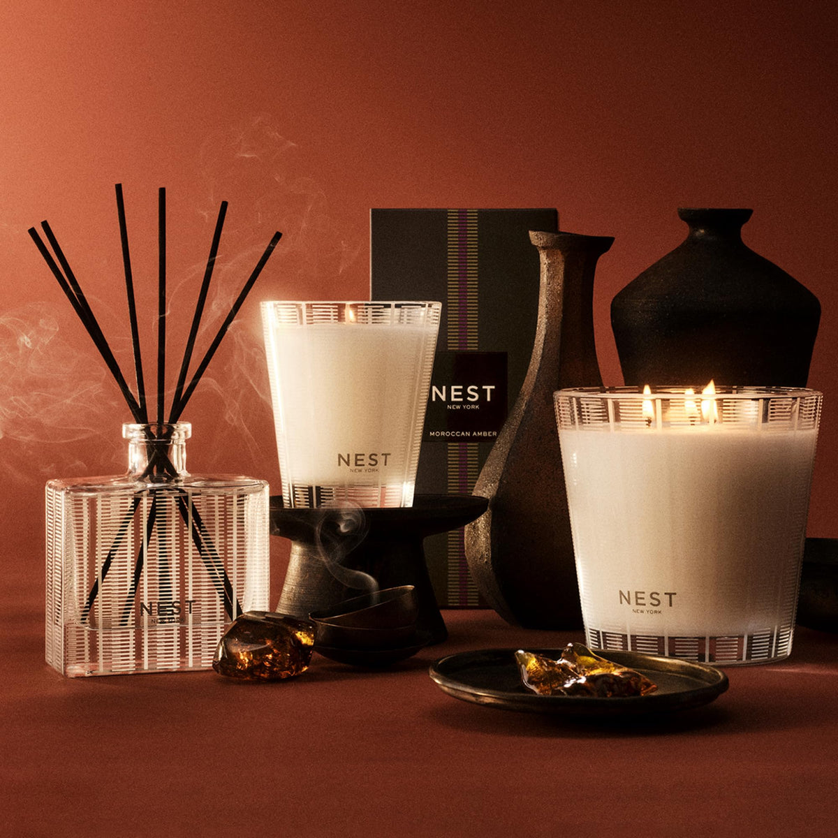 NEST New York styled on bathroom counter adding a luxurious scent