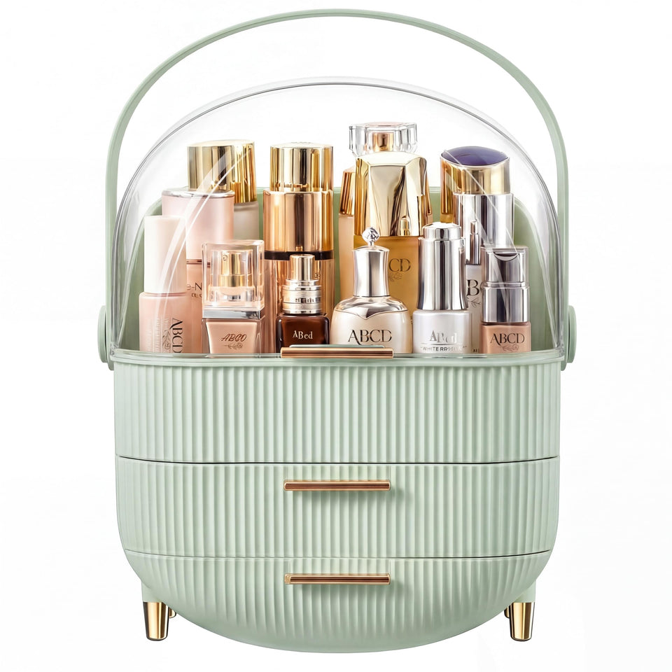 NestOrganix front view of white organizer showing tidy cosmetic storage and elegance