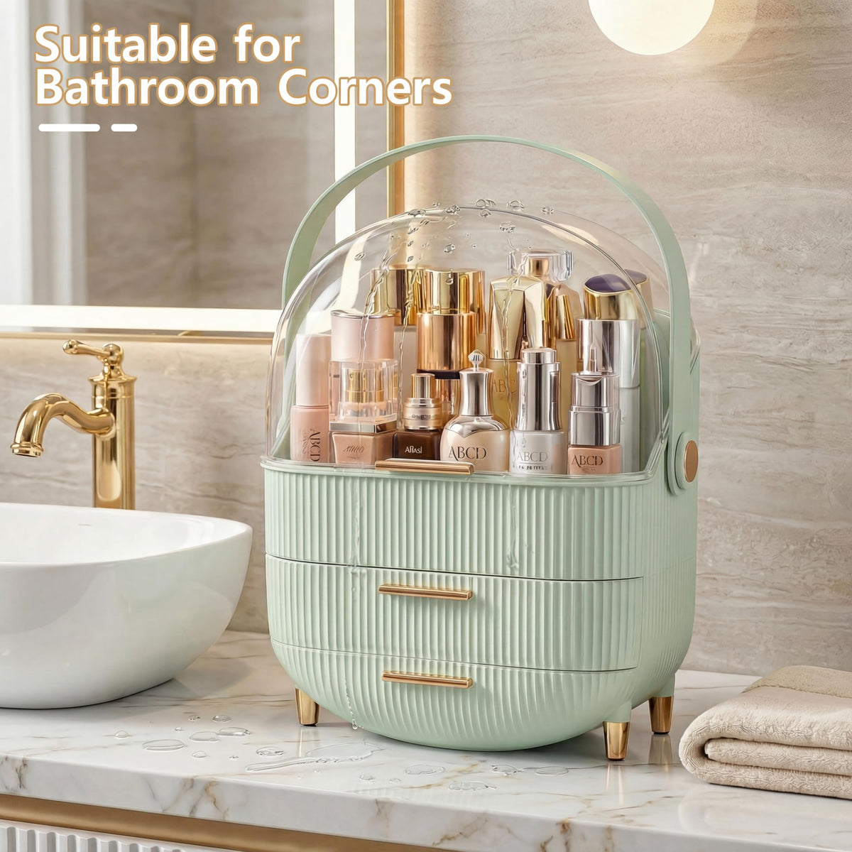 NestOrganix lifestyle on bathroom counter showing compact convenience and style