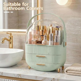 NestOrganix lifestyle on bathroom counter showing compact convenience and style