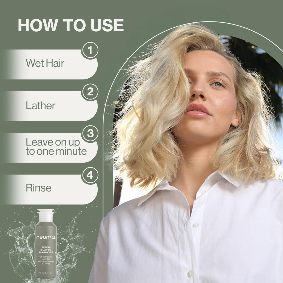 NEUMA before and after hair comparison showing improved body, shine, and reduced residue
