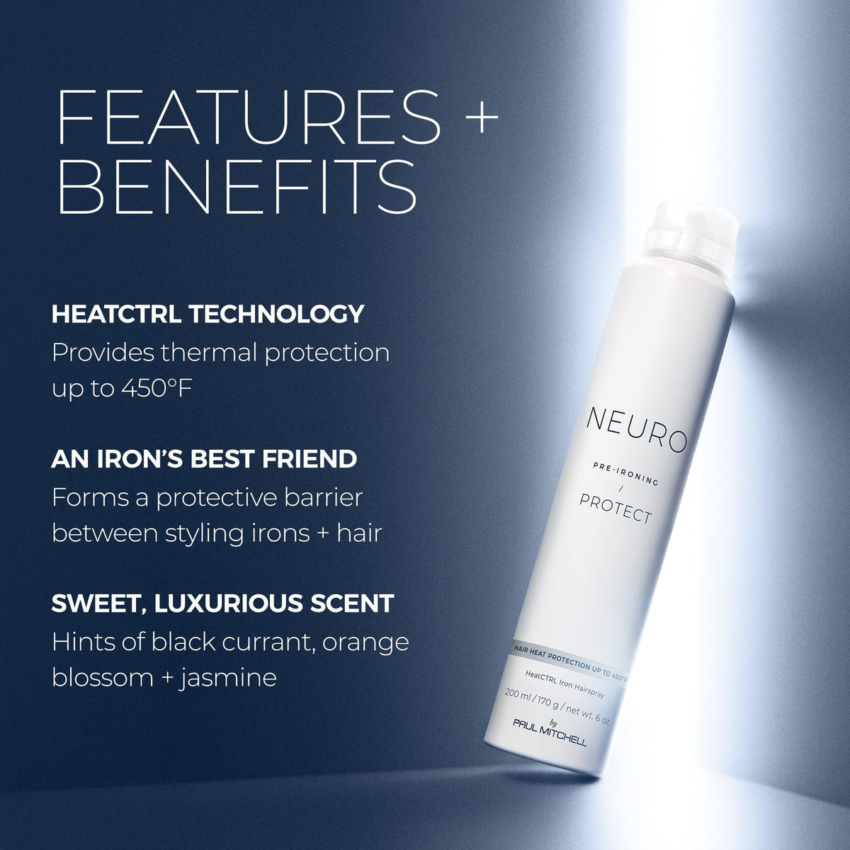 Neuro by Paul Mitchell spray texture mid-air demonstrating lightweight, non-sticky finish