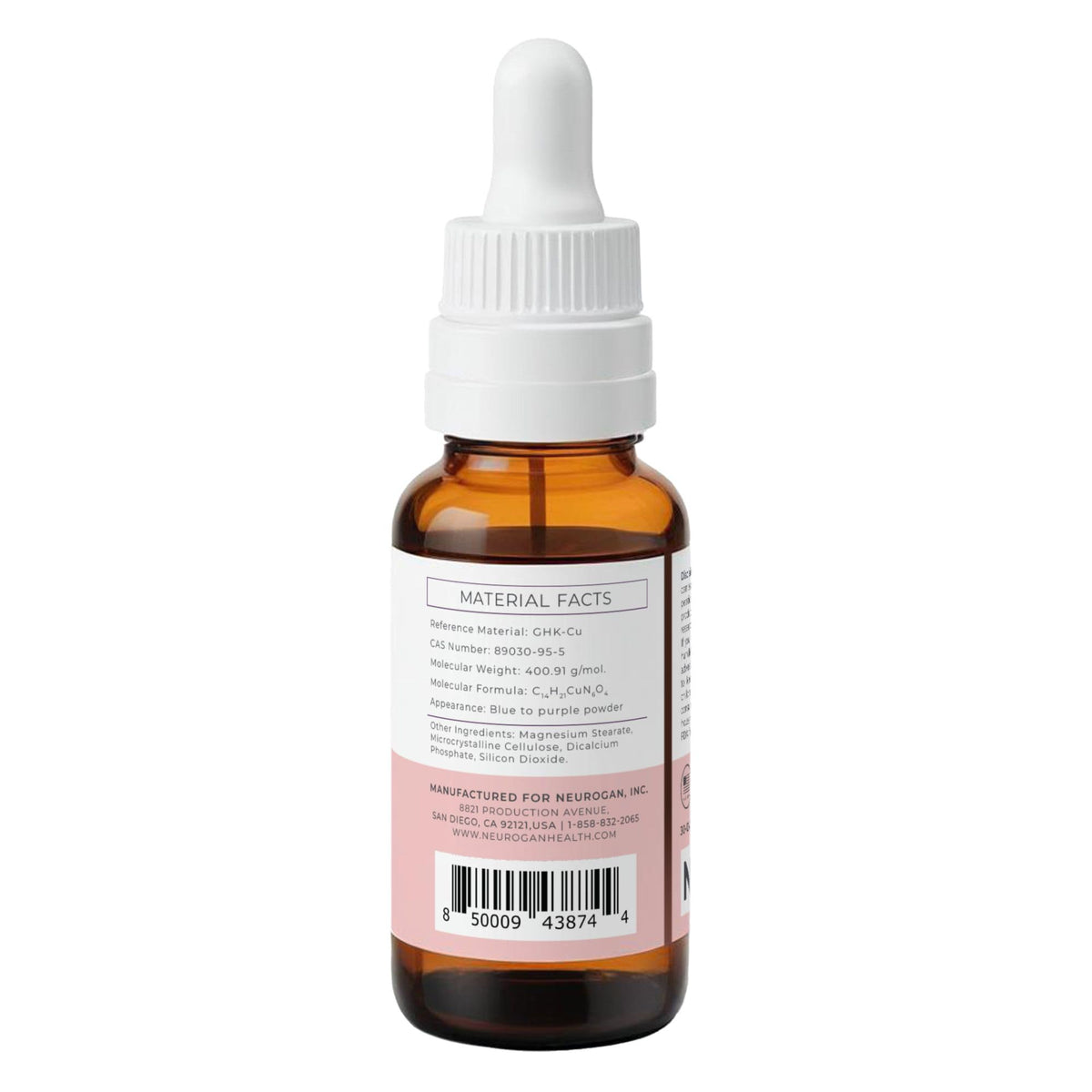 Neurogan label closeup highlighting copper peptide concentration