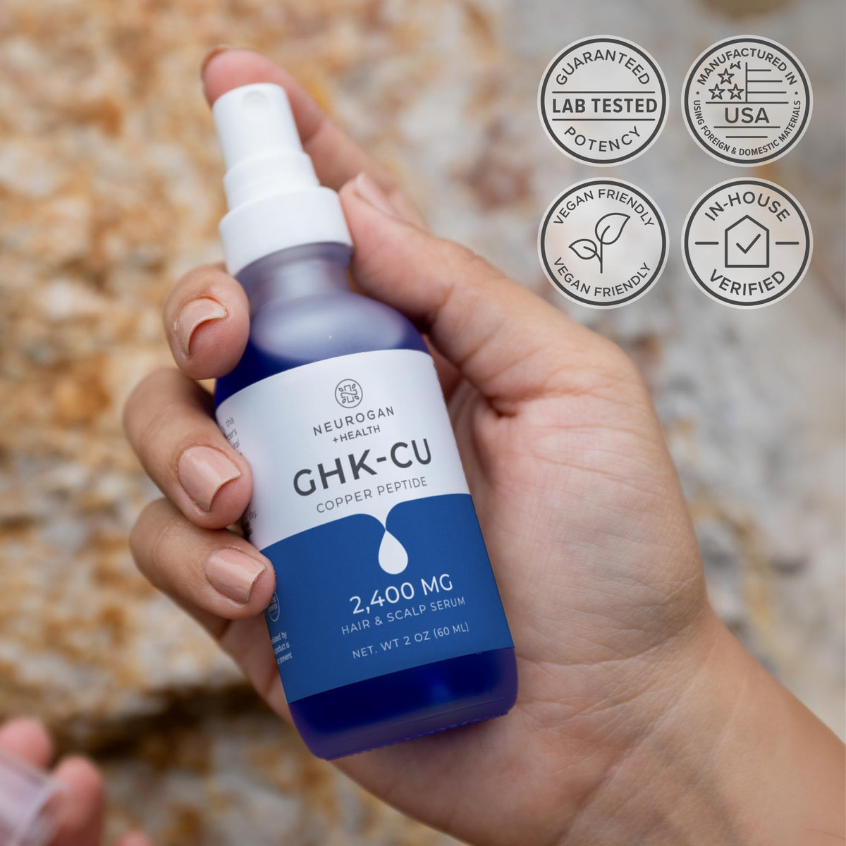 Neurogan bottle next to ruler for size and scale clarity and travel-friendly benefit