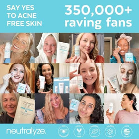 Neutralyze lifestyle bathroom with product beside mirror, suggests daily routine