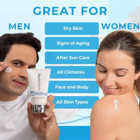 NEUTRIDERM applied to cheek demonstrating non-greasy feel and lightweight benefit
