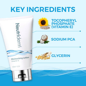 NEUTRIDERM tube next to hand for scale showing travel-friendly 4.2 oz benefit