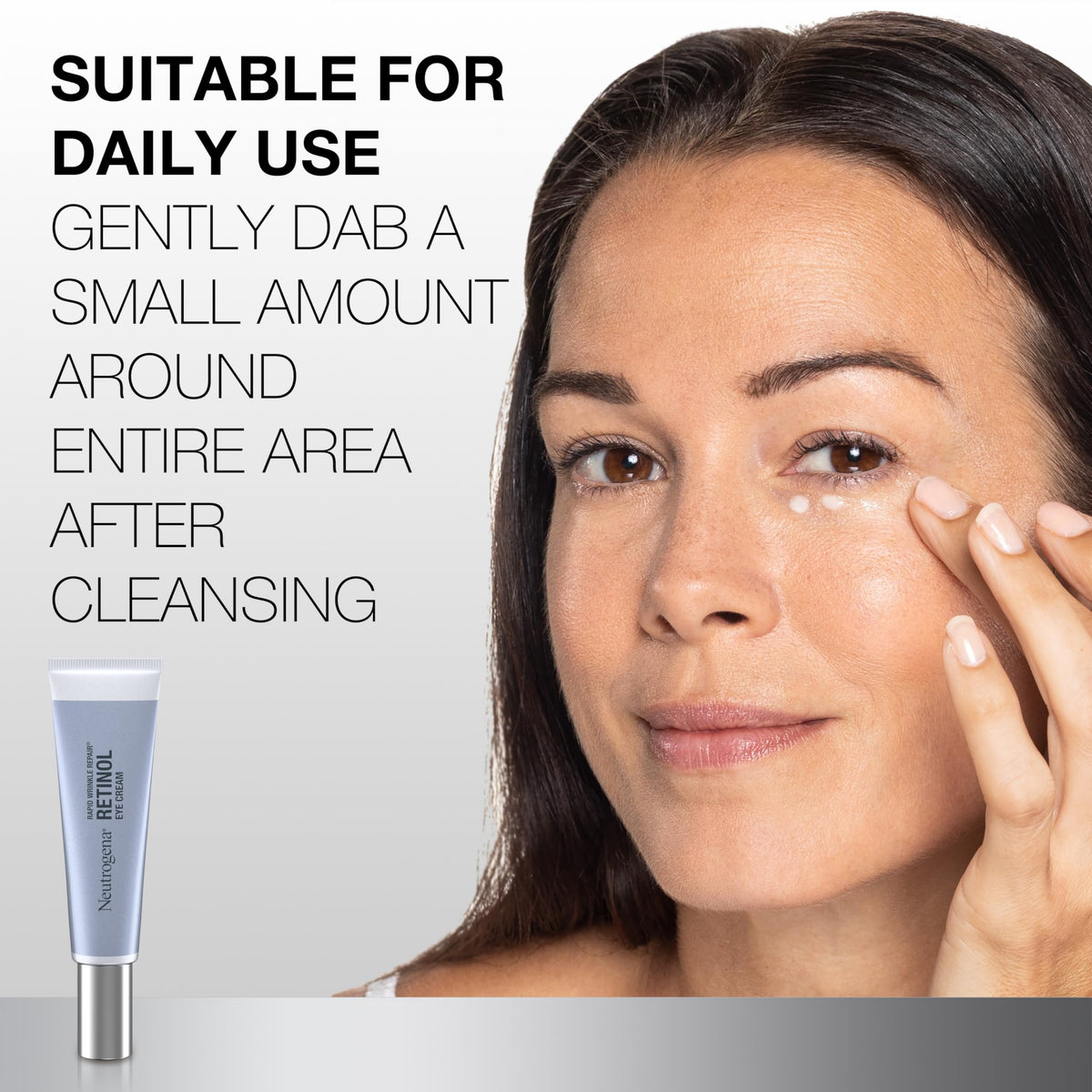 Neutrogena application demonstration tapping under-eye for gentle absorption