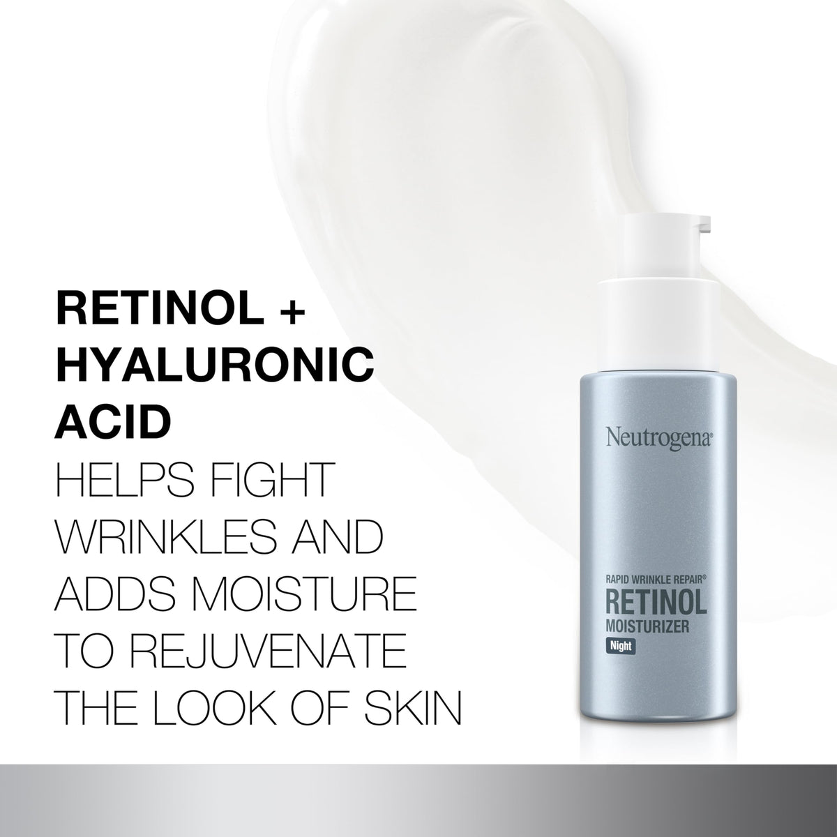 Neutrogena cream on hand showing application amount and quick-absorbing benefit