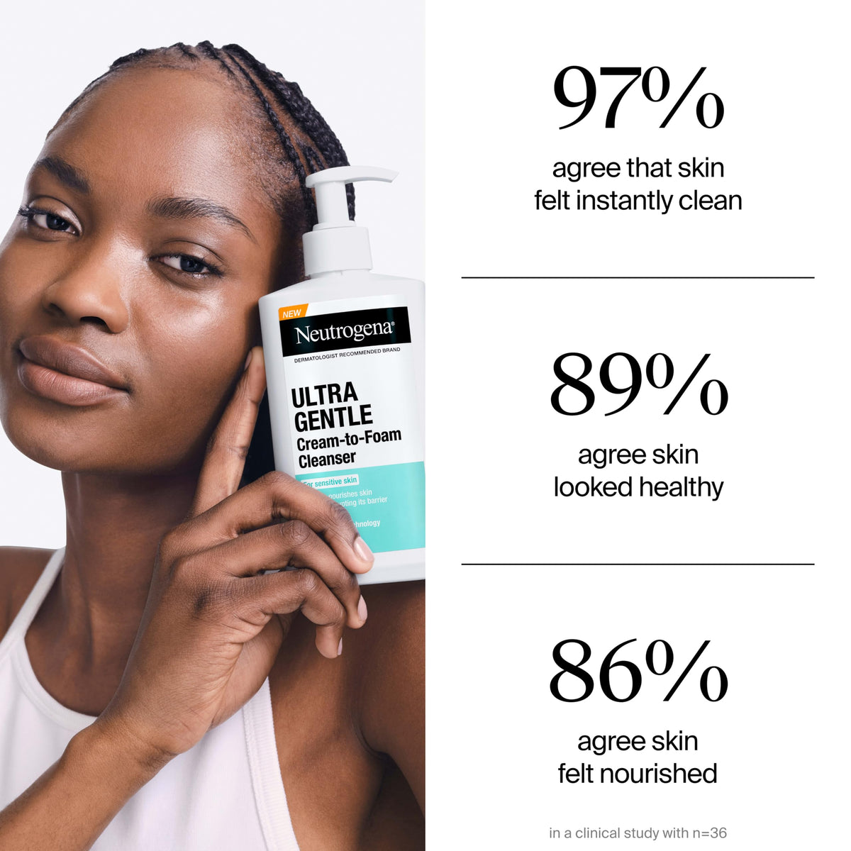 Neutrogena being applied to wet face showing soothing cleansing benefit
