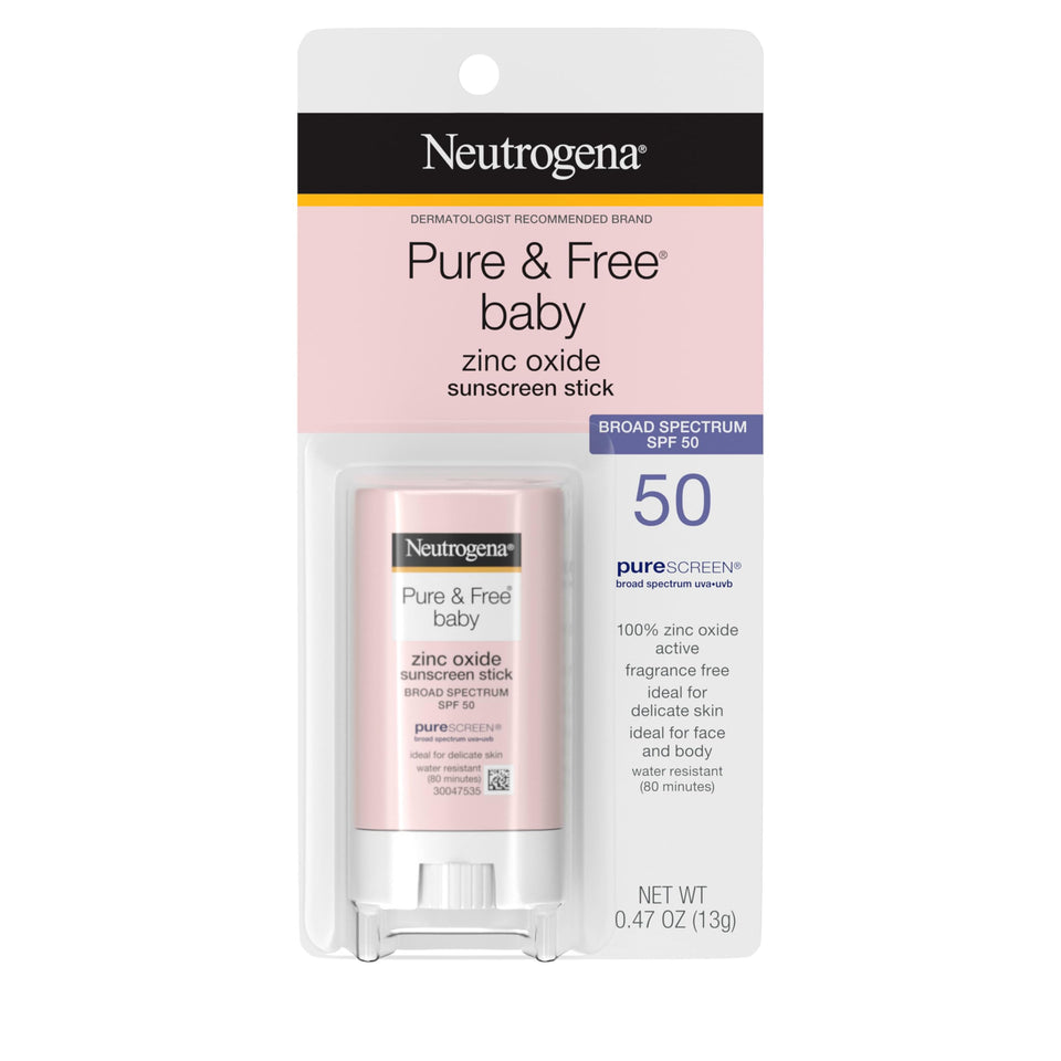 Neutrogena baby sunscreen stick front packaging showing compact travel-friendly design and SPF 50