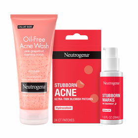 Neutrogena bottle on bathroom shelf styled for fresh morning routine benefit