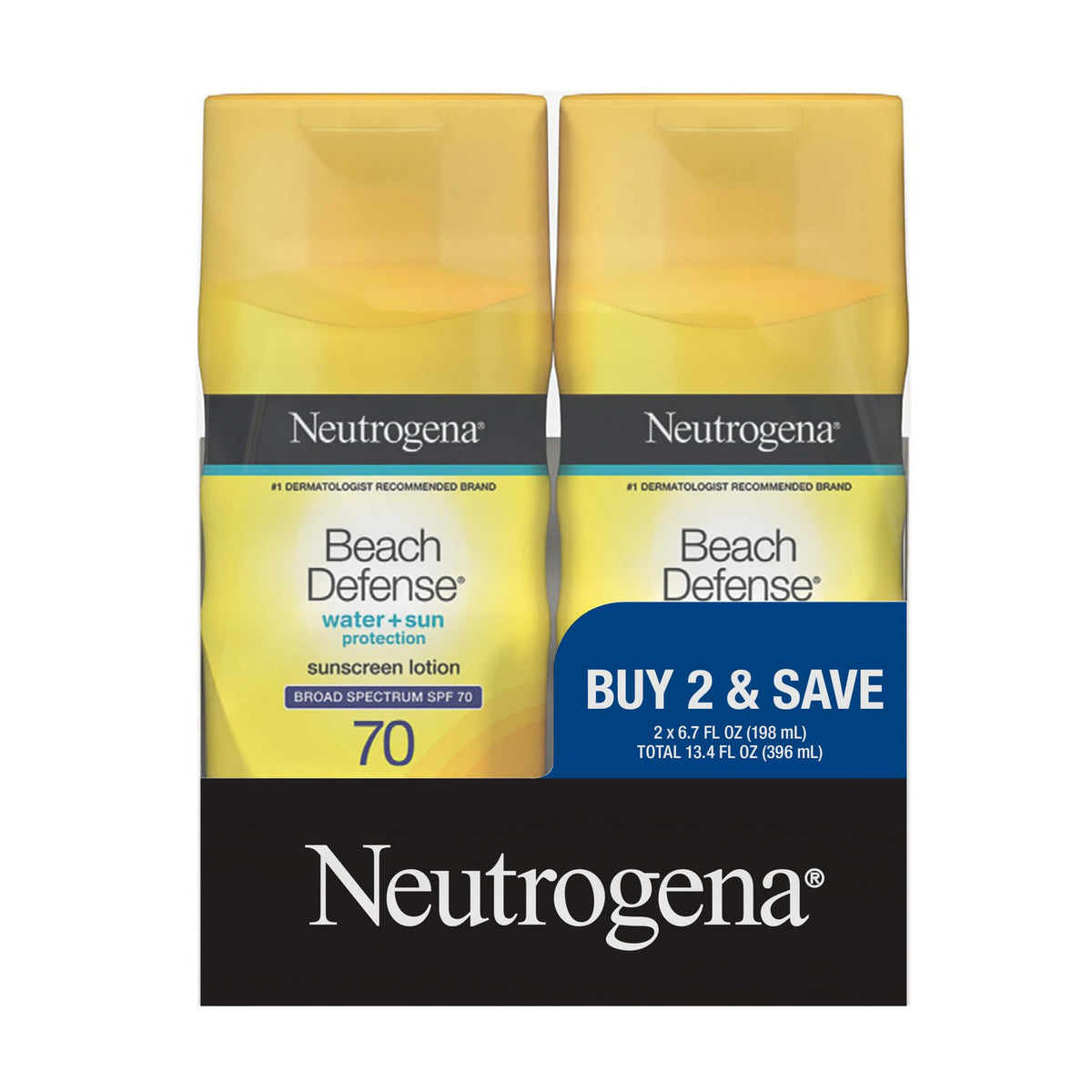 Neutrogena front packaging showing SPF 70 and twin pack for strong protection