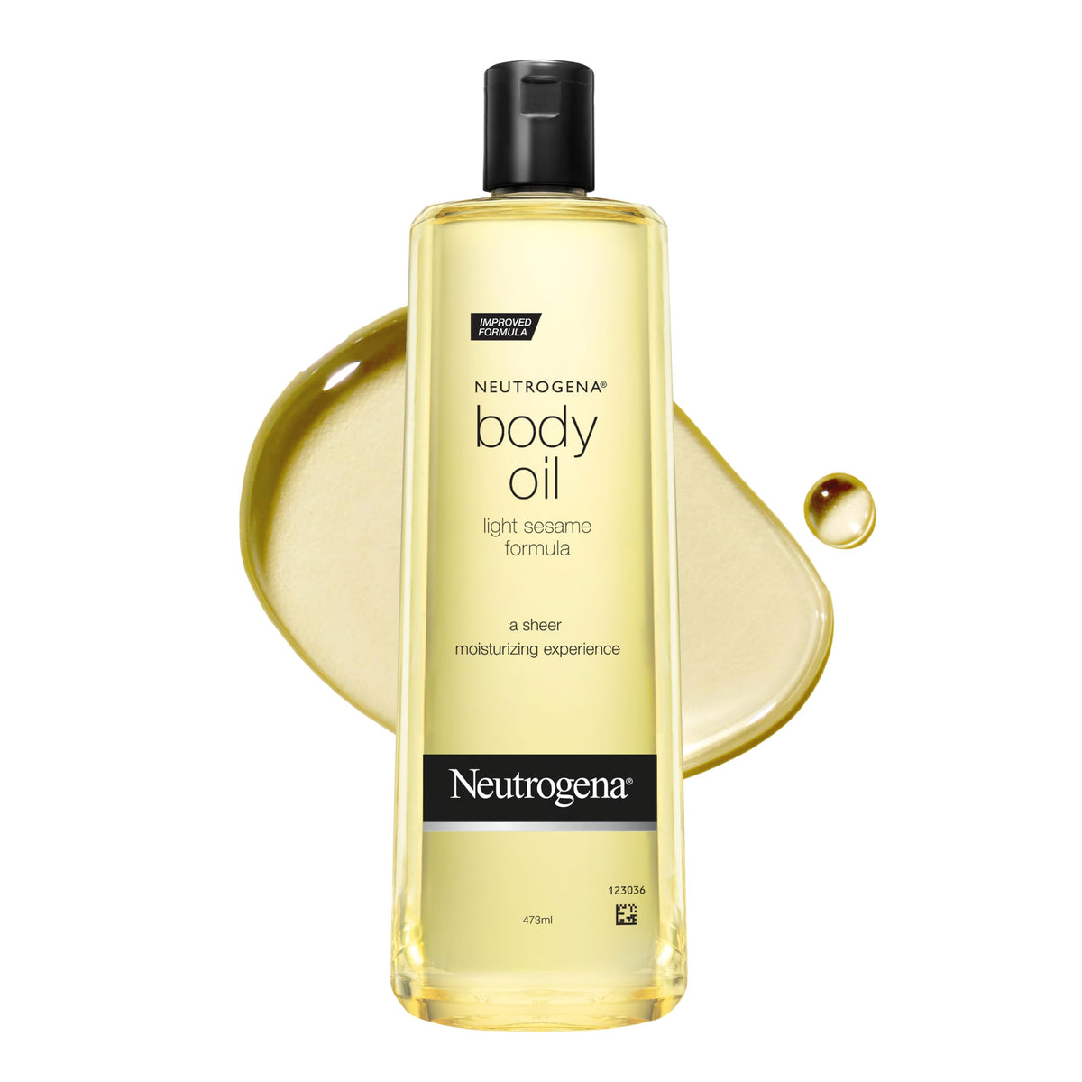 Neutrogena bottle front packaging showing product benefits and size