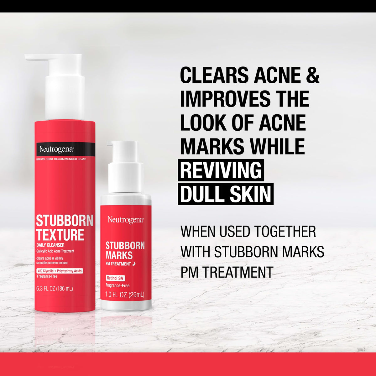 Neutrogena bottle on bathroom counter illustrating daily skincare routine benefit