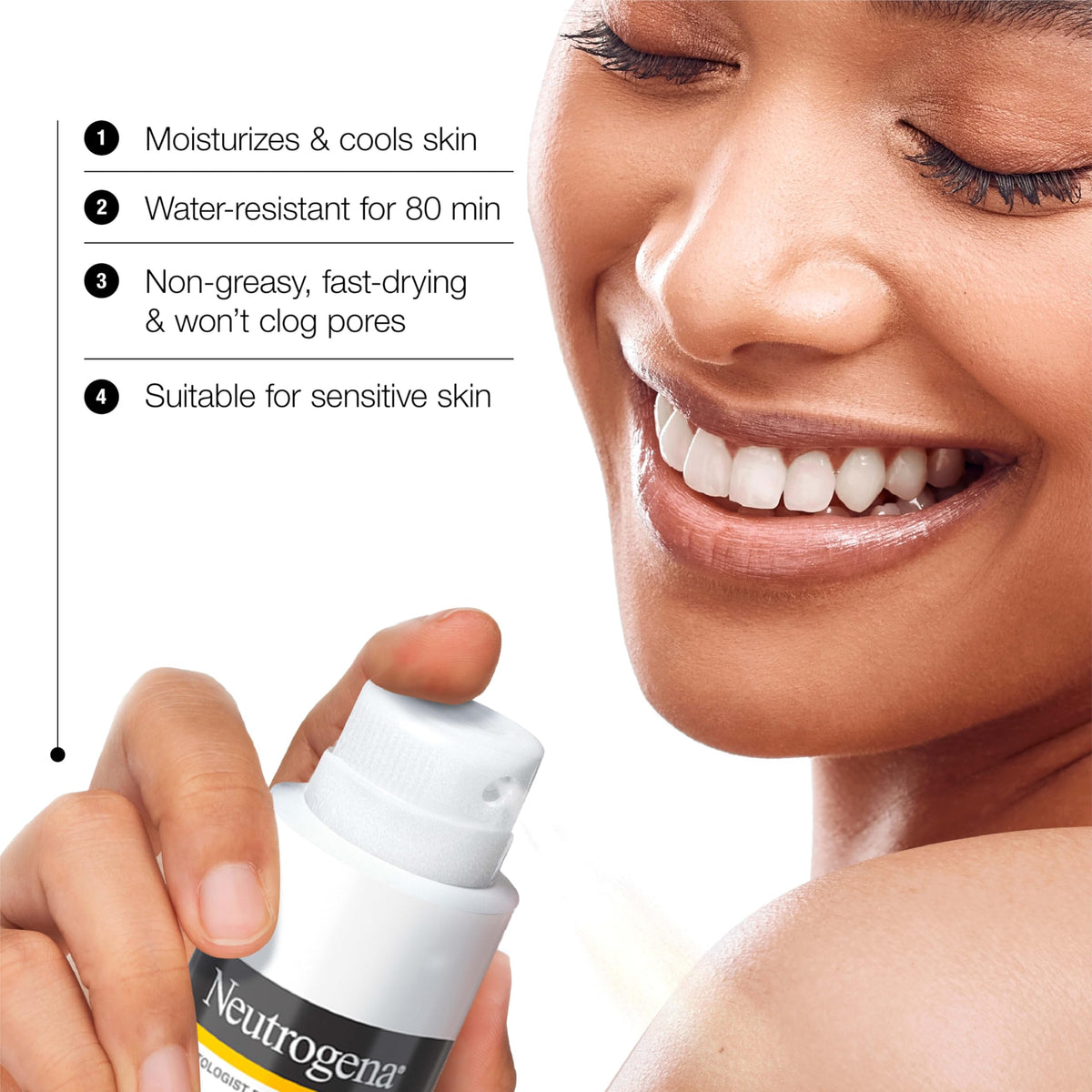 Neutrogena spray action close-up demonstrating quick, even application benefit