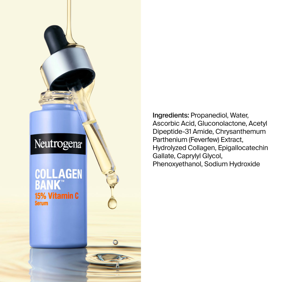 Neutrogena Collagen Bank before and after illustration, visualizing improved tone and plumper appearance