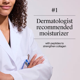 Neutrogena cream being smoothed on neck for targeted collagen support
