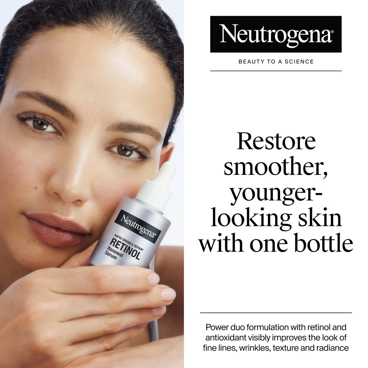 Neutrogena dropper dispensing precise serum dose, demonstrates easy application