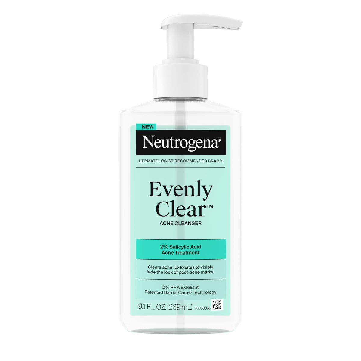 Neutrogena front packaging showing cleanser bottle and benefits