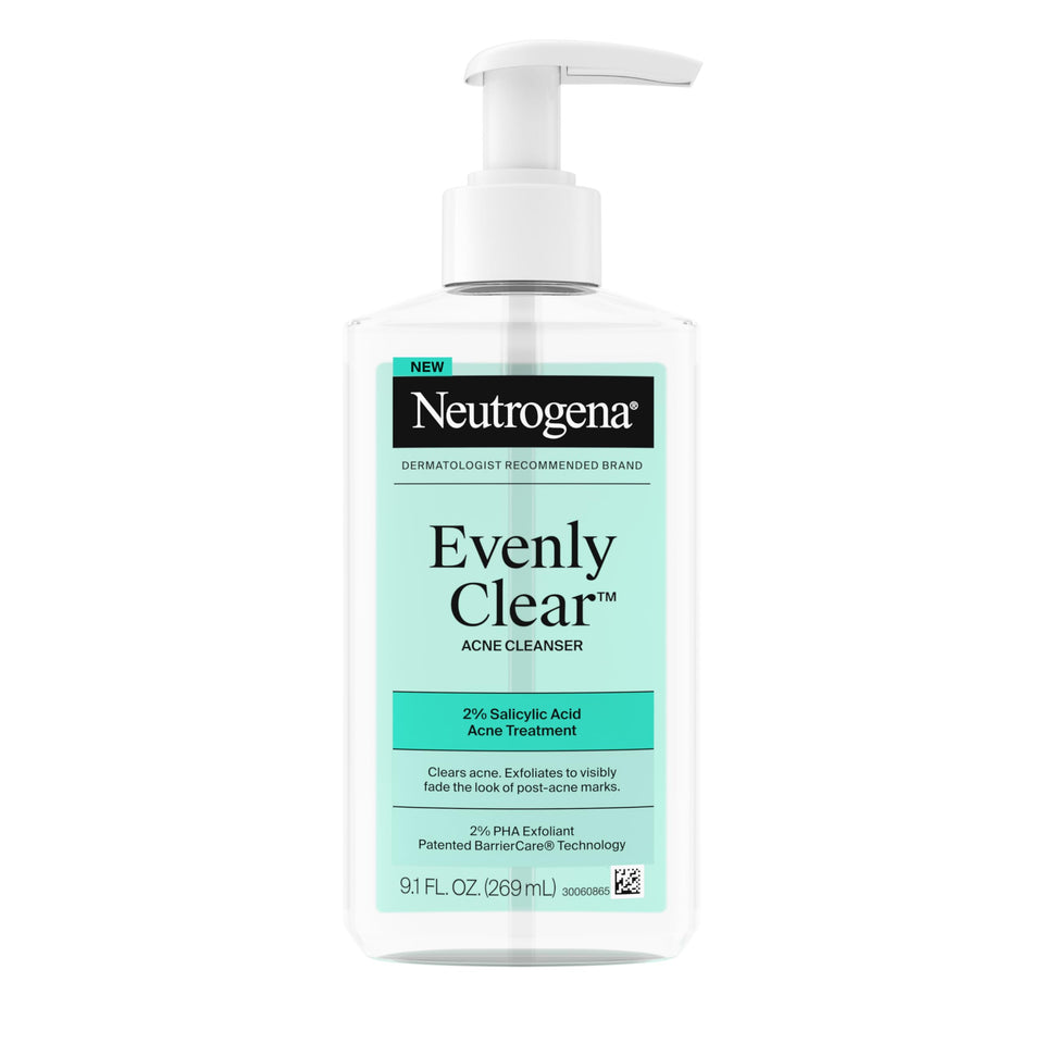 Neutrogena front packaging showing cleanser bottle and benefits