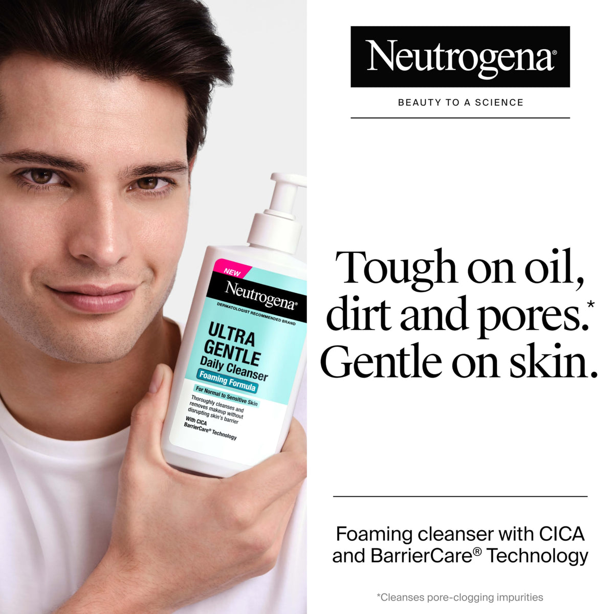 Neutrogena foam in hand demonstrating gentle lather benefit
