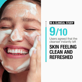 Neutrogena foam lather on face highlighting effective removal of dirt and oil