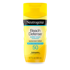 Neutrogena front packaging shows SPF 50 beach protection and easy use