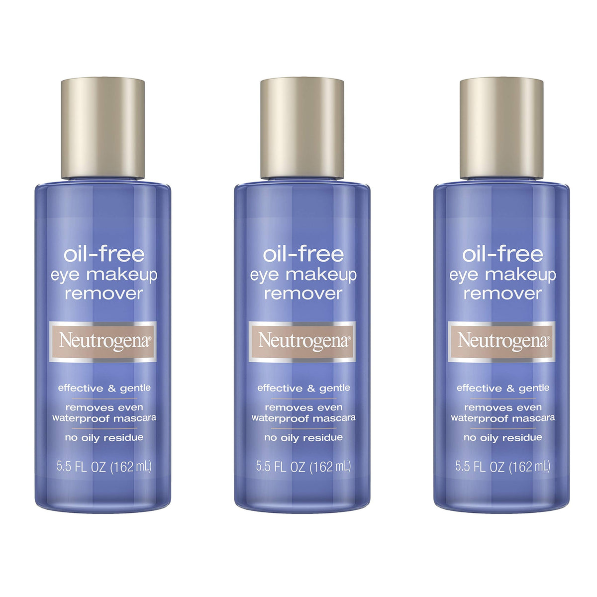 Neutrogena front packaging showing three bottles and easy use benefit