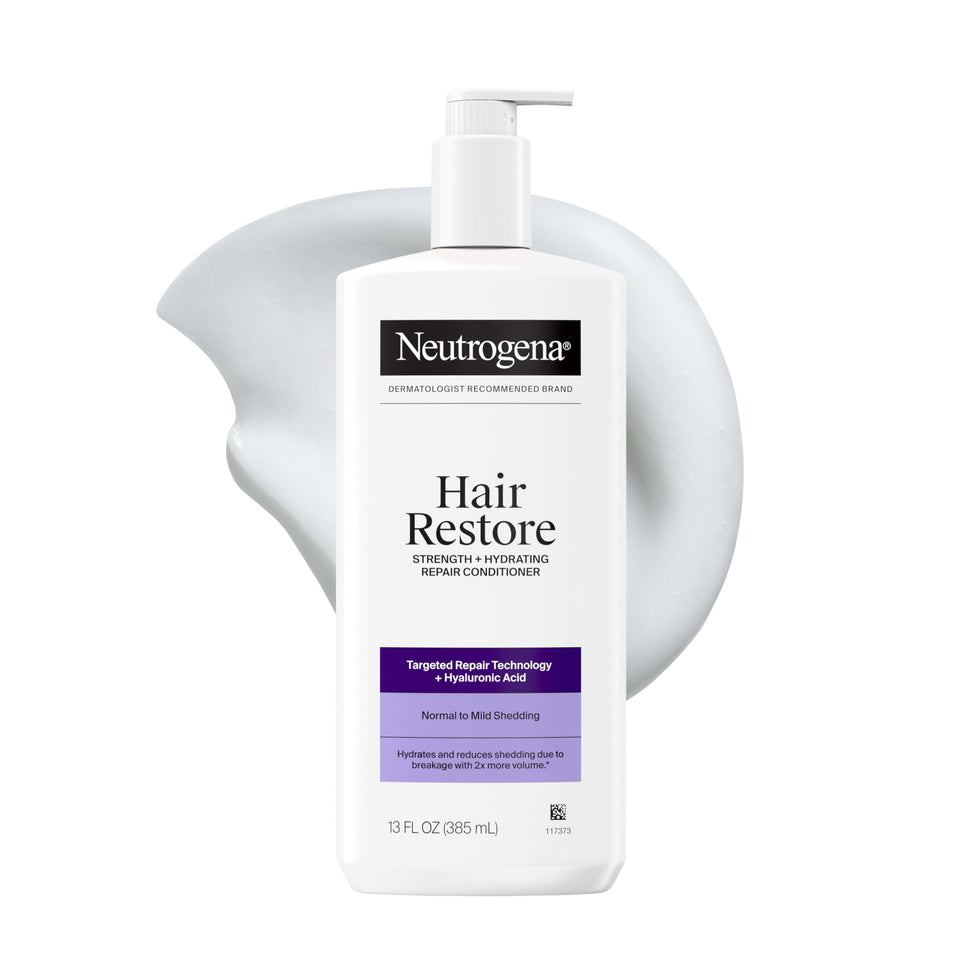 Neutrogena front packaging showing 13 fl oz and pump, highlights convenience