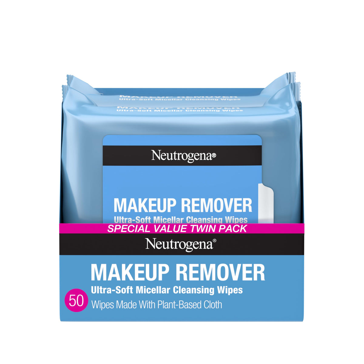 Neutrogena front packaging showing 2-pack of micellar wipes for easy cleaning