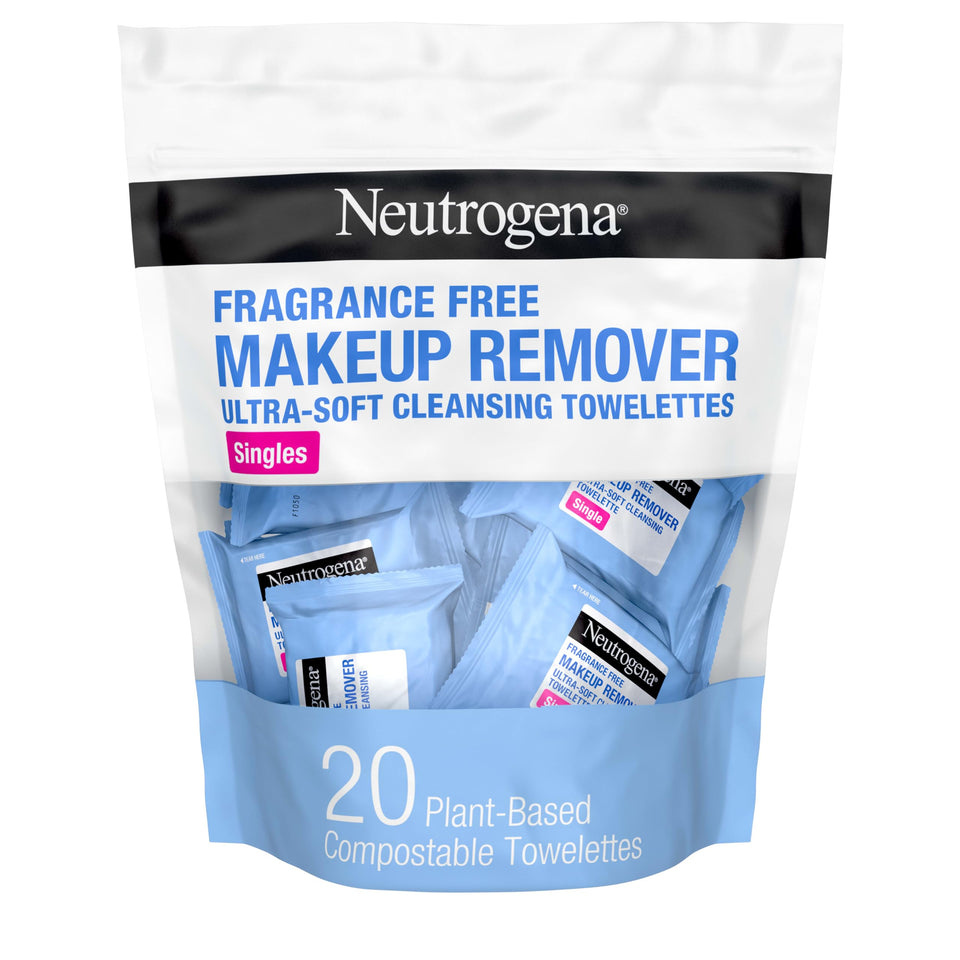 Neutrogena front packaging showing individually wrapped single wipes for easy travel