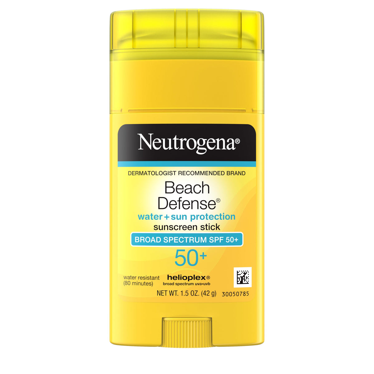 Neutrogena front-packaging stick SPF 50 showing compact beach protection