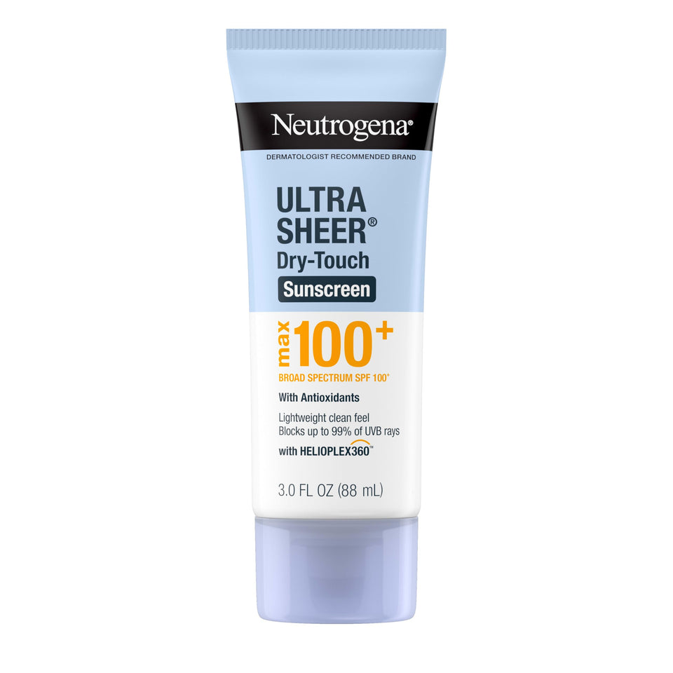 Neutrogena front packaging showing SPF 100+ travel bottle and benefits