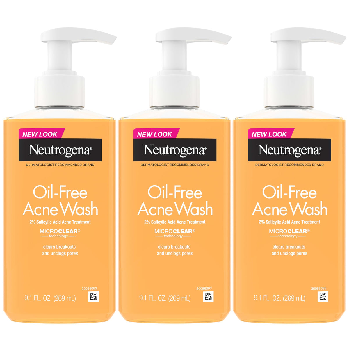 Neutrogena front packaging showing pump bottle, clear acne-fighting option