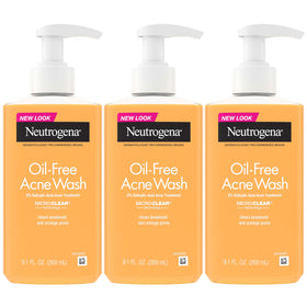 Neutrogena front packaging showing pump bottle, clear acne-fighting option