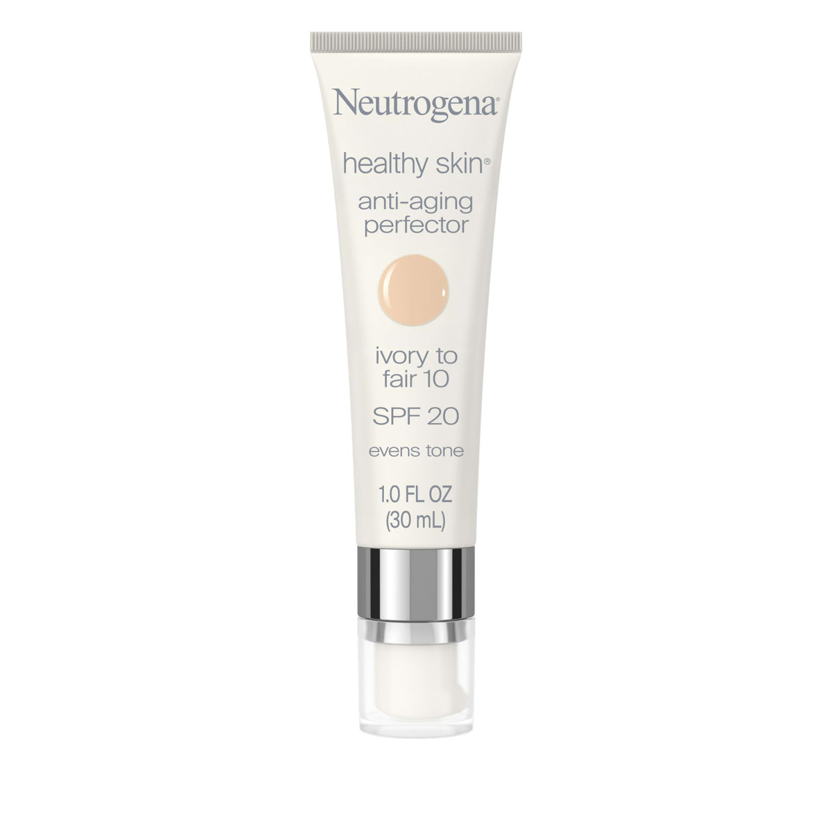 Neutrogena front tube showing 10 Ivory to Fair shade and travel-friendly size